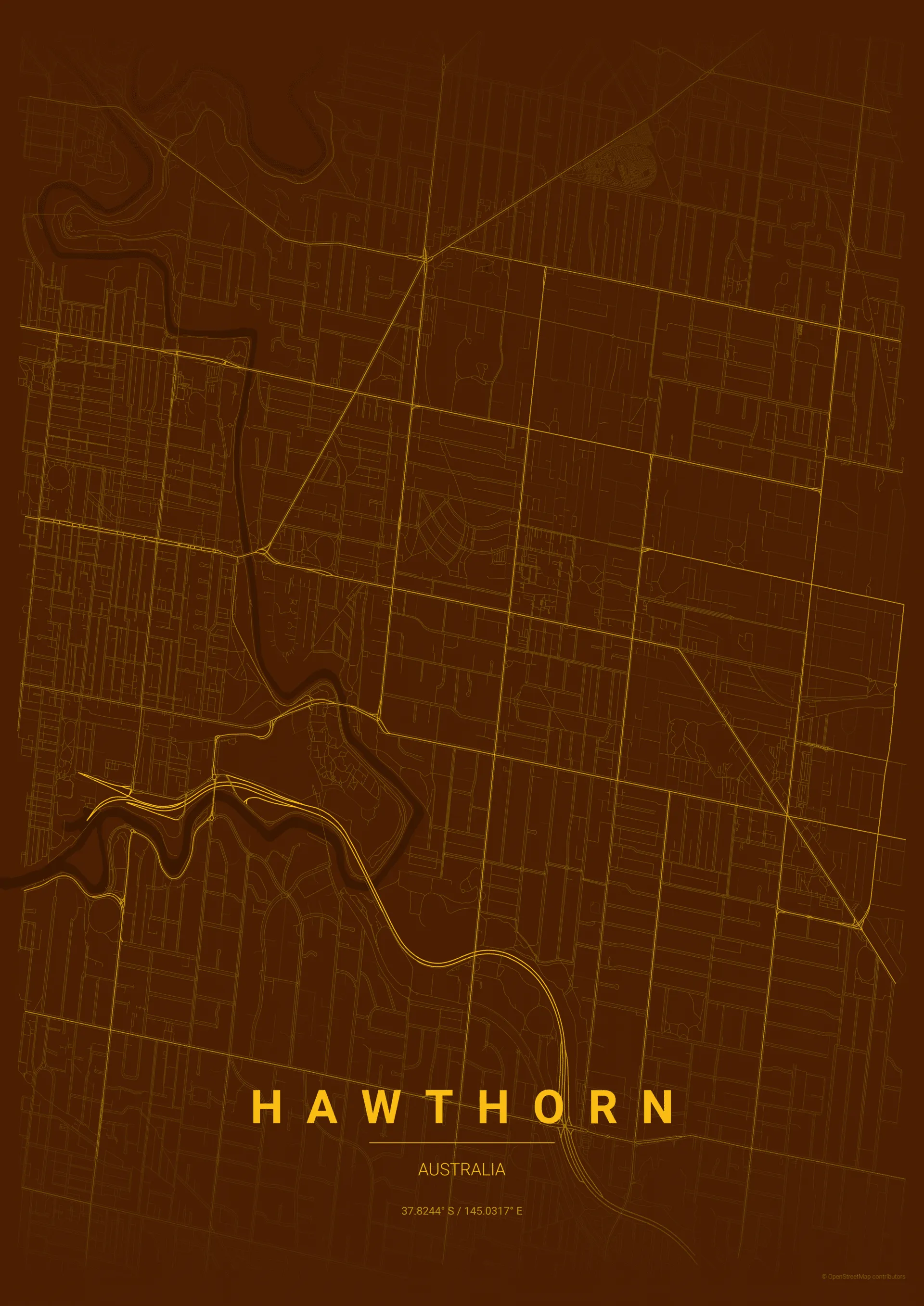 Hawthorn Hawks AFL stylized map poster wall art