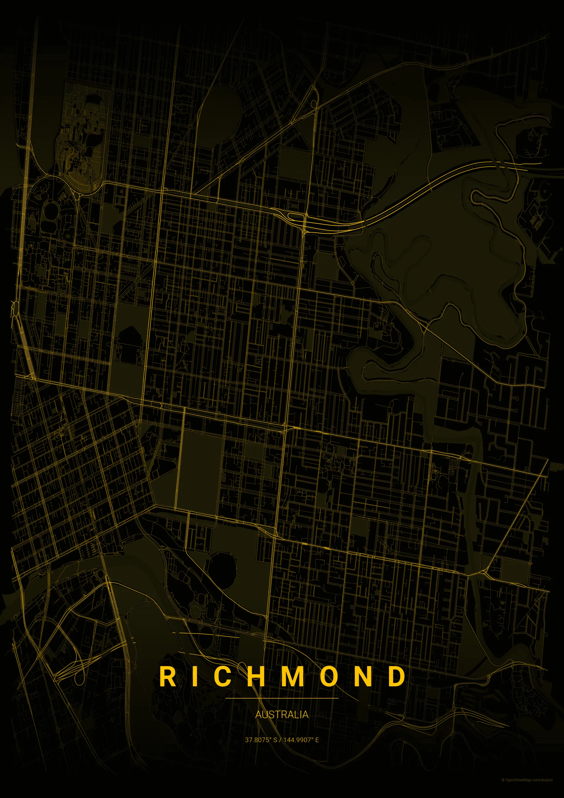 Richmond Tigers AFL stylized map poster wall art