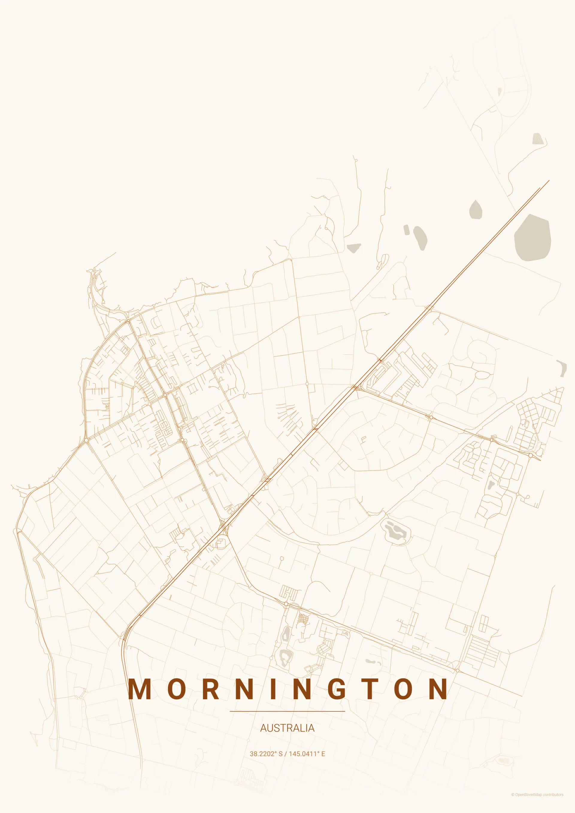 Autumn style map of Mornington Victoria poster