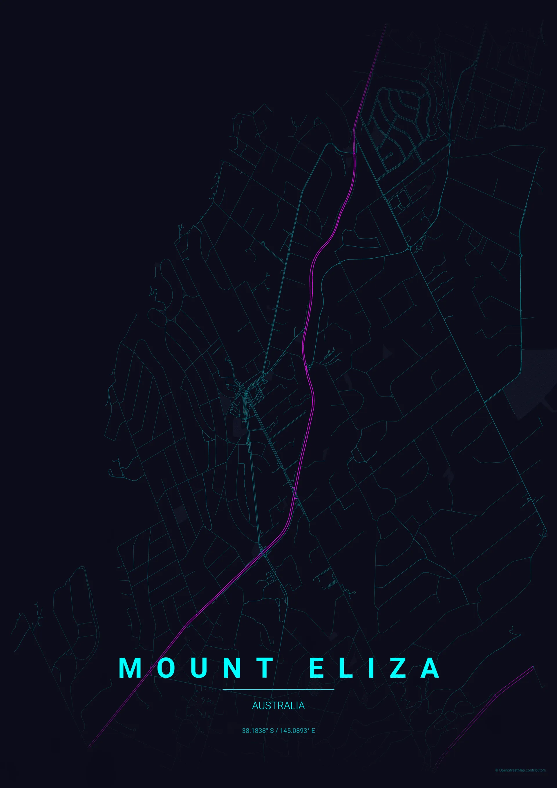 Neon Cyberpunk style map of Mount Eliza Victoria poster
