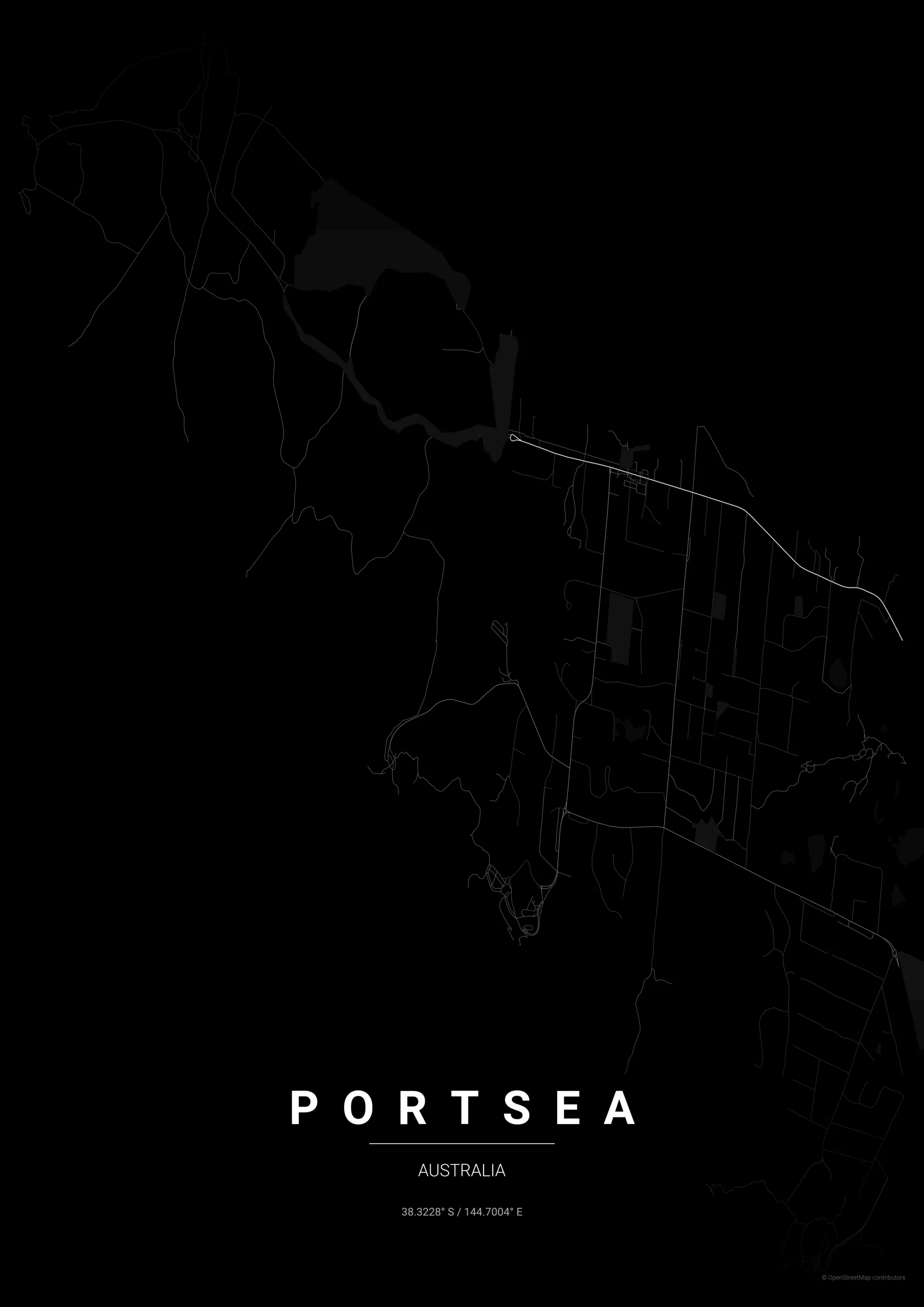 Noir style map of Portsea Victoria poster