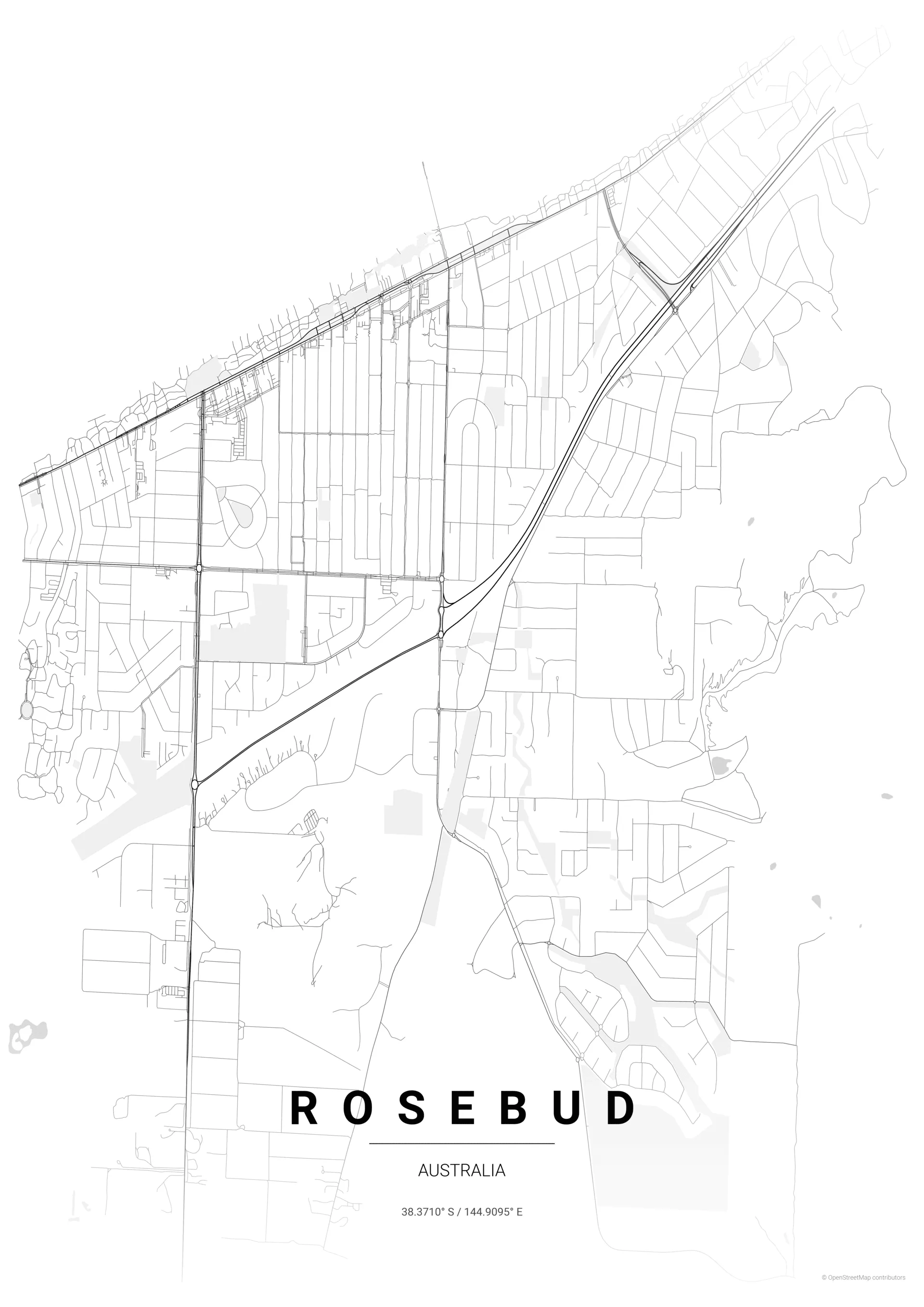 Gradient Roads style map of Rosebud Victoria poster
