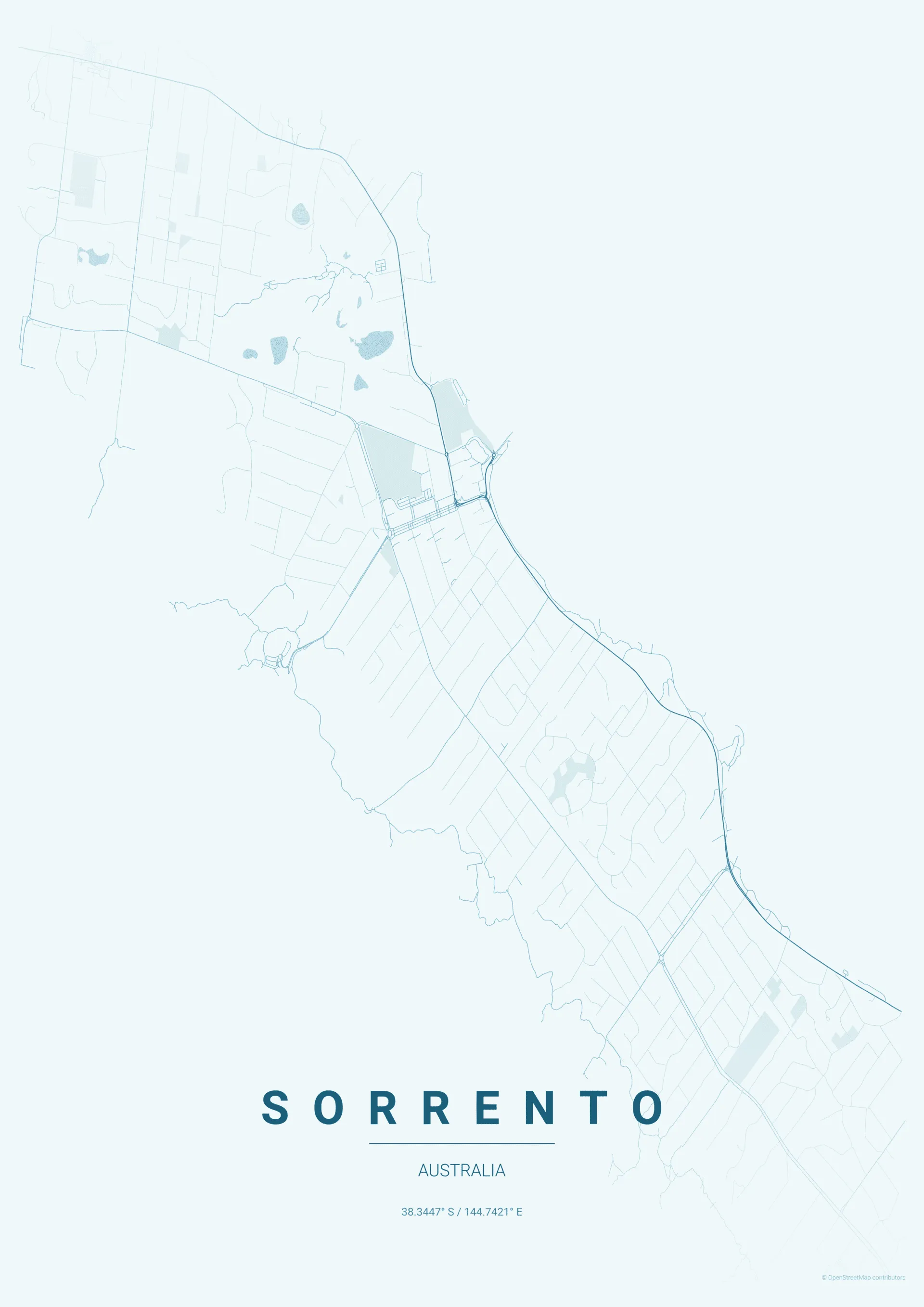 Ocean style map of Sorrento Victoria poster